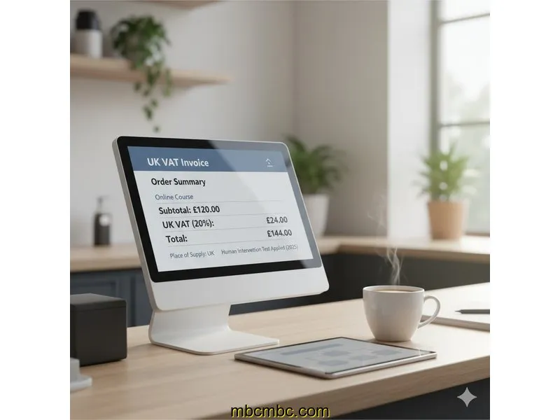 Ilustración para la guía de UK VAT Place of Supply Rules for Online Course Creators: Human Intervention Test Explained (2025)