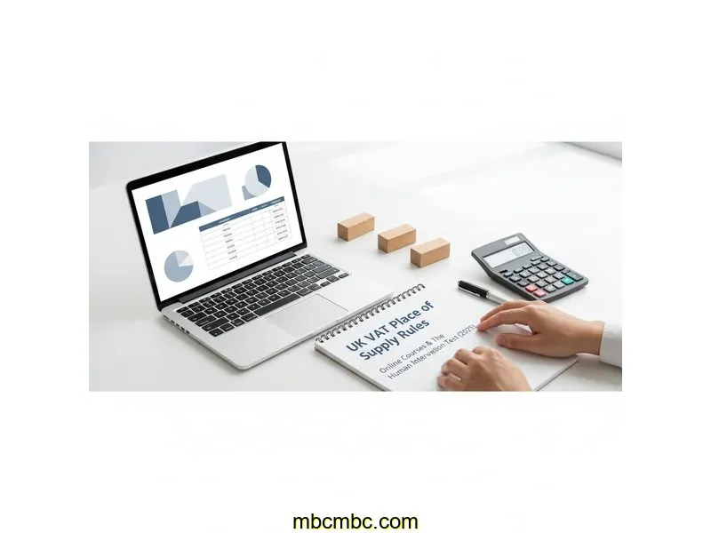 Ilustración para la guía de UK VAT Place of Supply Rules for Online Course Creators: The Human Intervention Test Explained (2025)